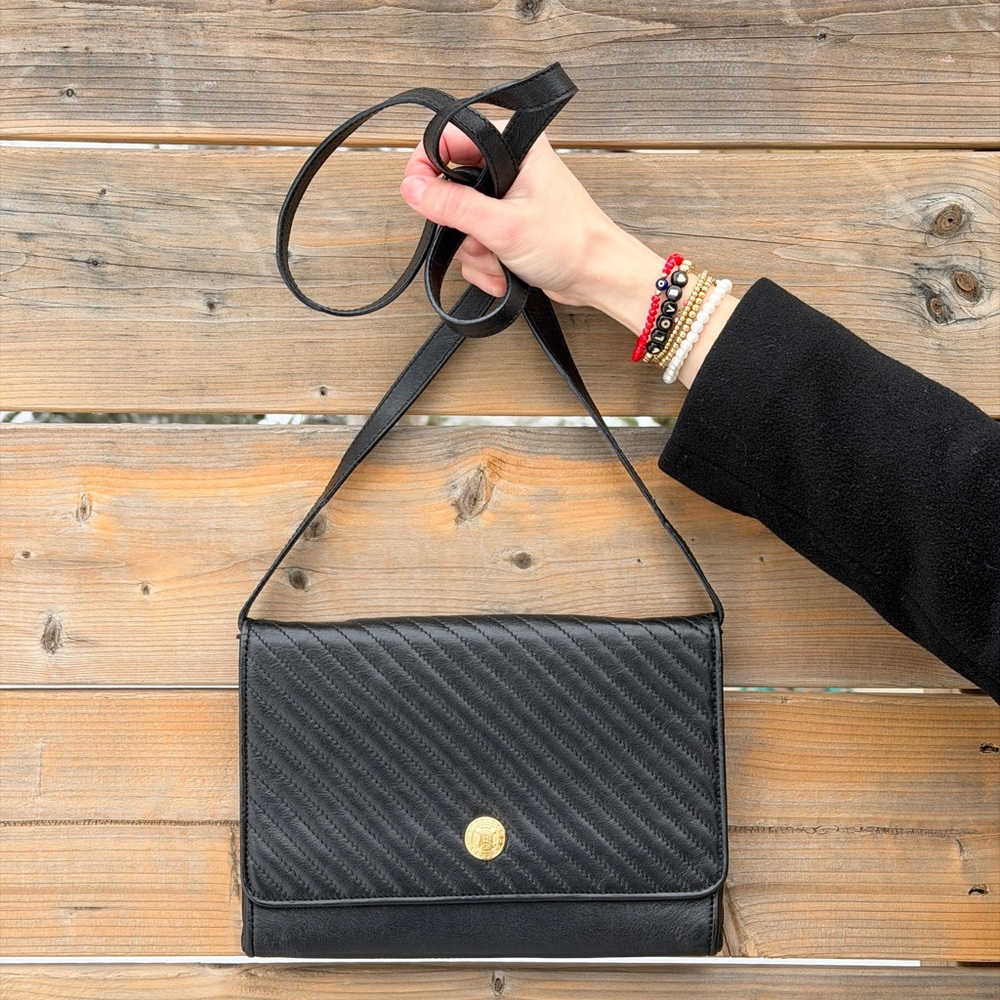 CELINE VINTAGE QUILTED BLACK LEATHER SHOULDER 2IN1 BAG
